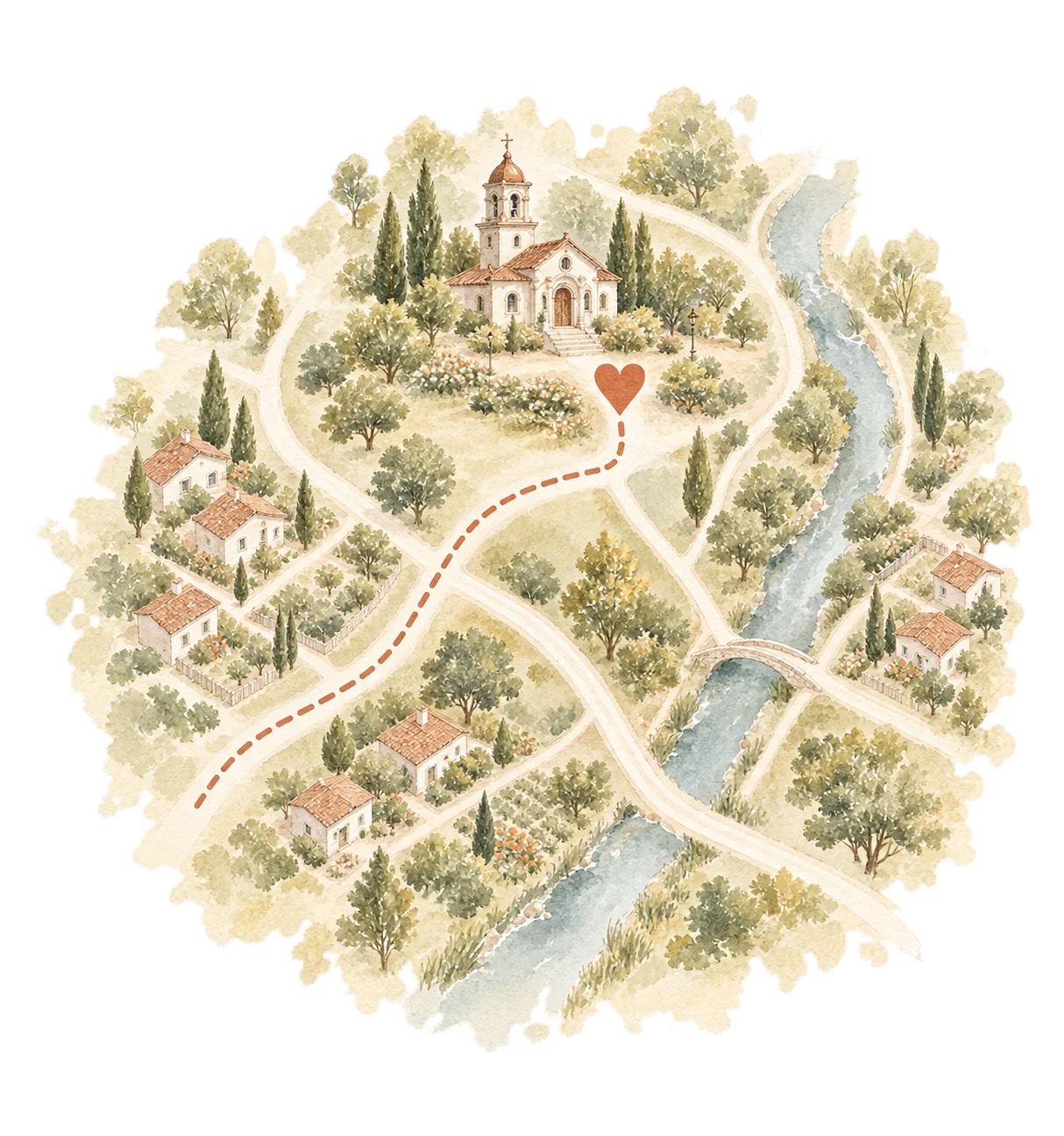 Акварельная карта с отметкой места торжества